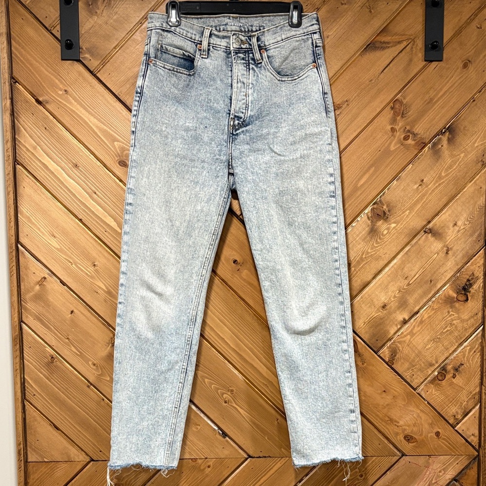 Old Navy Light Blue Ladies Straight Button Fly Jeans Size 4 Acid Wash